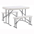 Wholesale 80CM  wooden style  HDPE top with metal legs cheap out door plastic round dining tables for dinner or picnic